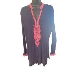 Sulu womens casual long embroidered trim top size 14